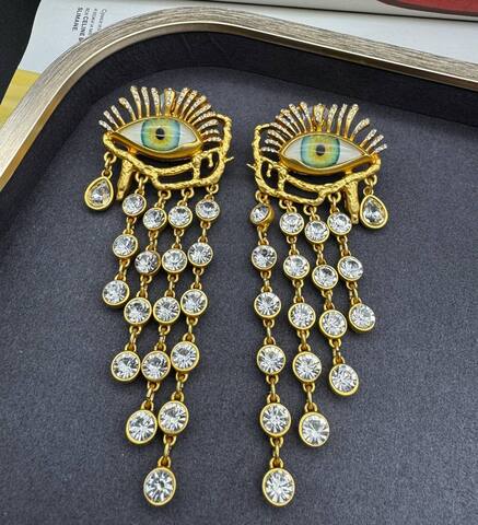 73341- Длинные серьги YELLOW EYE в стиле Schiaparelli с подвесками