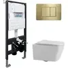 Abber AC1201-AC0105-AC0120MMG Комплект подвесной Унитаз Abber Rechteck AC1201 белый с инсталляцией AC0105 и кнопкой AC0120MMG золото