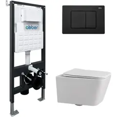 Abber Rechteck AC1201-AC0105-AC0120MB Комплект подвесной Унитаз белый с инсталляцией AC0105 и кнопкой AC0120MB Черный фото