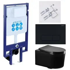 Aquatek SET Aquatek МИЯ-MB-017 4в1 SET Aquatek МИЯ-MB-017 4в1 (рама Aquatek Standard INS-0000020+ крепеж KKI-0000002+клавиша KDI-0000017+унитаз AQ2004-MB с тонким сиденьем soft-close фото