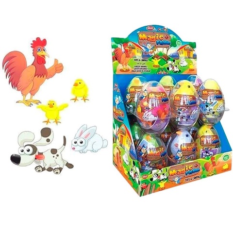 Яйцо огромное Пластик MAGIC FARM с игрушкой и драже сахарное 1кор*6бл*12шт,20г