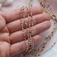 Цепочка с шариками и разноцветным бисером, 2 мм, позолота, 19 см, А615-1 (19 см)