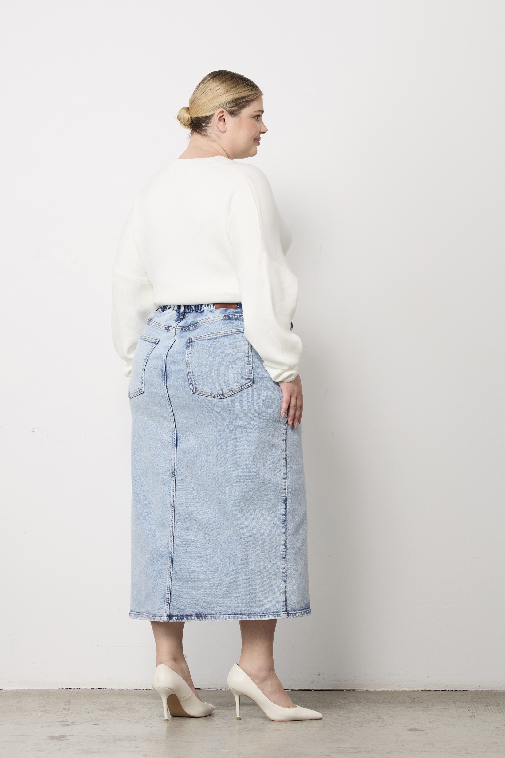 Юбка с разрезом из джинсы, светло-голубой