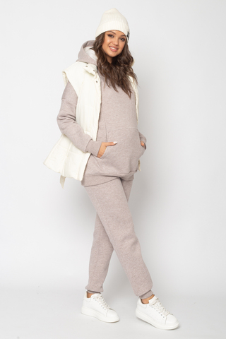 Утепленный спортивный костюм для беременных и кормящих 16025 светлый какао меланж