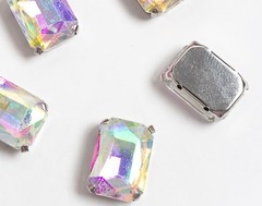 Стразы пришивные стекло в оправе "Прямоугольник", р. 18х13 мм, радужный