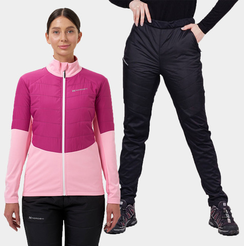 Премиальный костюм для лыж и зимнего бега Nordski Hybrid Pro Warm 2.0 Candy Pink/Fuchsia женский