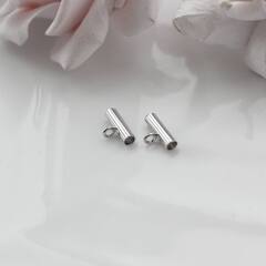 Трубочка с петелькой, спейсер, 10*3 мм, родий, П614