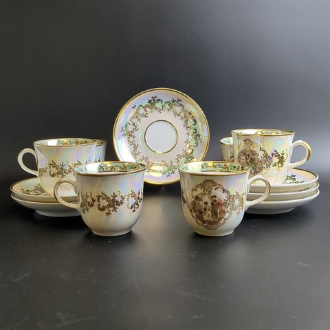 Кофейные пары на 6 персон (12 предметов), фарфор, "Мадонна", изображение, люстр, золочение, Graf Von Henneberg Porzellan, 1777 Германия, 1970-1991 гг