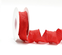 Лента полиэстер жатая с волнистым краем (2,5 см*9,14м), Красный