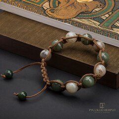 Браслет Шамбала с серебром. Чёрный и белый нефрит. Бусины 12мм.