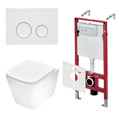 TECE K401110WCS TECEspring Base Комплект 4 в 1 инсталяция, панель смыва LT с круглыми кнопками, белый глянц., унитаз модель S фото