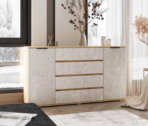 Марвэл Комод 2 двери 4 ящика (1600) (Мальта, Дуб Крафт)