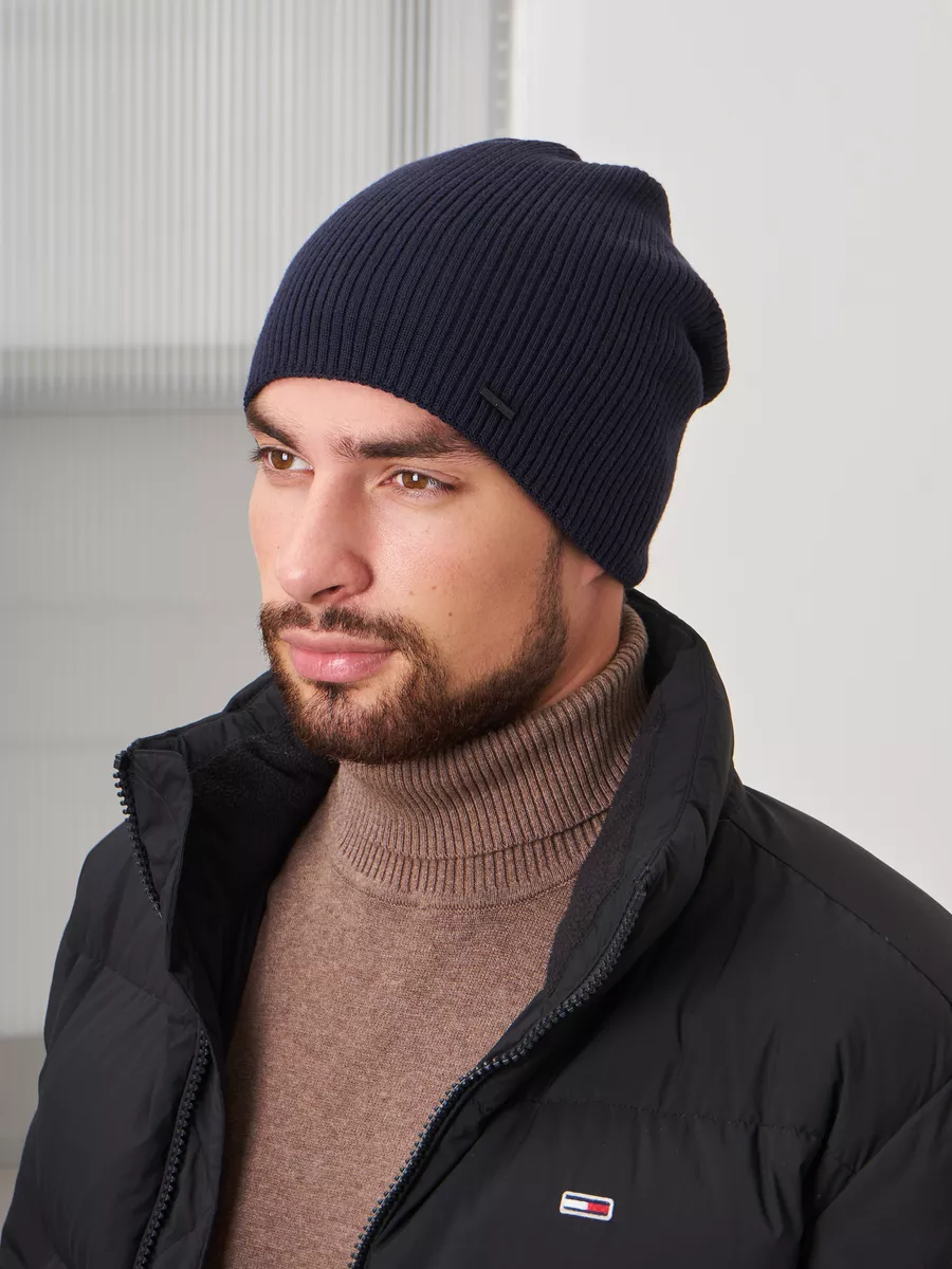 Шапка зимняя на флисе вязаная бини