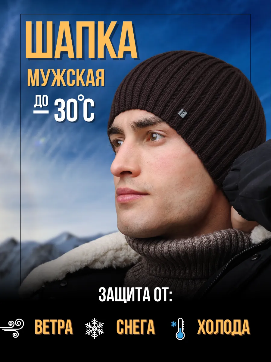 Шапка зимняя на флисе вязаная бини