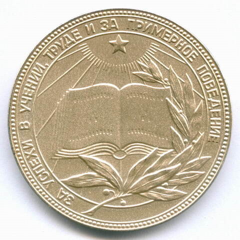 Школьная серебряная медаль РСФСР 1985 год (герб со звездой). Мельхиор AUNC