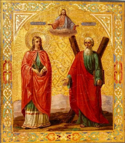 Икона святая Иулиания и Апостол Андрей на дереве на левкасе мастерская Иконный Дом