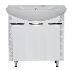 Тумба MISTY Престиж - 80  прямая белая серебряная патина c умывальником