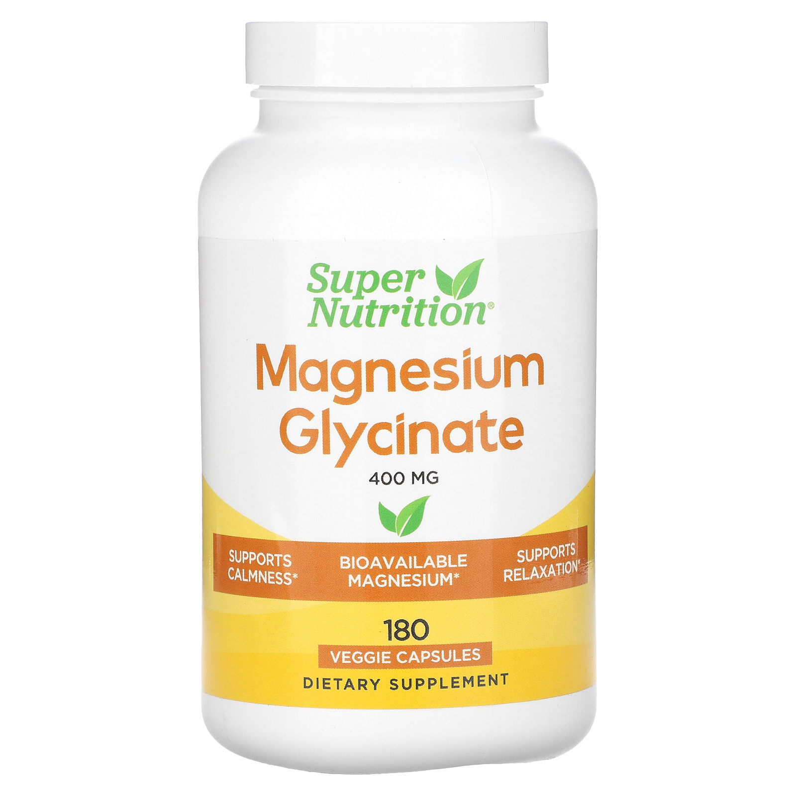 Super Nutrition, глицинат магния, 400 мг, 180 растительных капсул (133 ...
