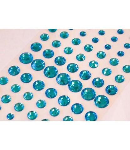 Стразы самоклеющиеся круглые разного размера 78 шт голубые
