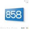 Номер на дверь 858, табличка на дверь для офиса, квартиры, кабинета, аудитории, склада, голубая 120х70 мм, Айдентика Технолоджи