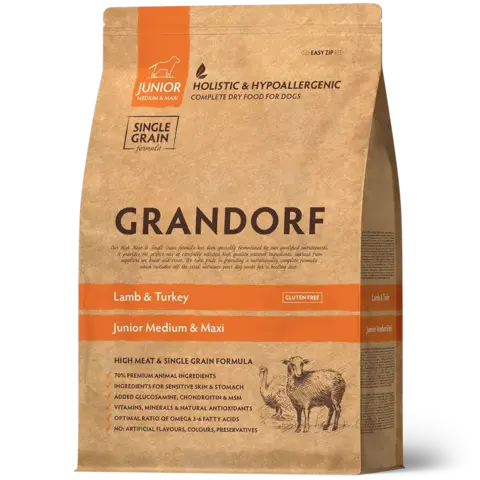 GRANDORF Junior (Lamb & Turkey) для юниоров средних и крупных пород, ягнёнок с индейкой