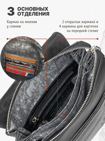Кожаная сумка-планшет чёрного матового цвета