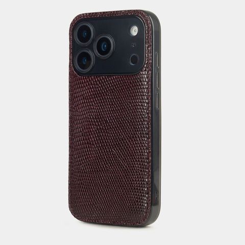 Чехол-накладка для iPhone 17 Pro Max из кожи ящерицы, бордового цвета