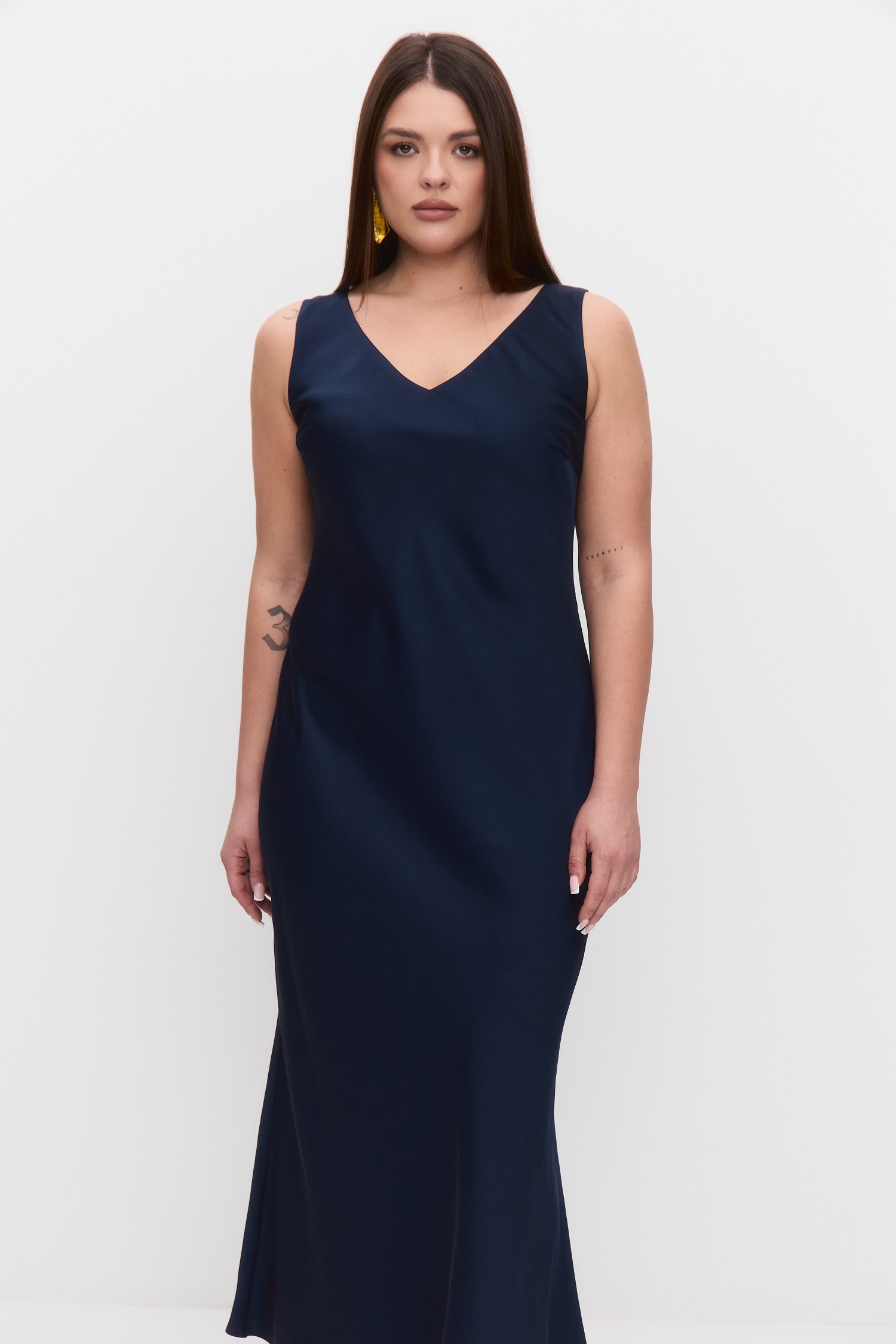 Платье-комбинация на широких бретелях, темно-синий