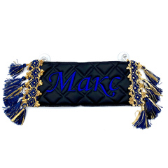 Карман Макс (черный с синей вышивкой, экокожа)