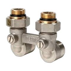 Узел нижнего подключения радиатора РЕХАУ угловой никелированный с соединительным ниппелем G1/2xG3/4