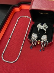 Серьги PANTHERE  с сапфировыми цирконами  CARTIER,качество VGOLD