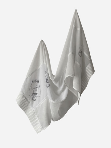 Палантин льняной, комбинированный с печатью 