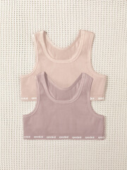 набор майка-топ  для девочки  К 1196-2уп/персиковый румянец,кофейный
