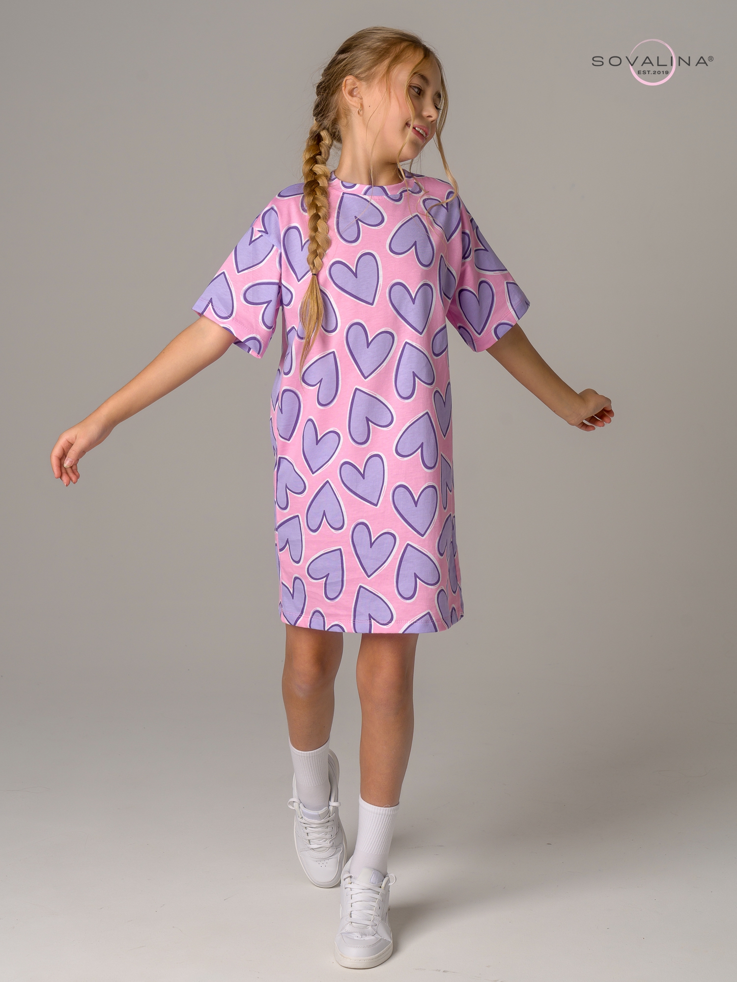 Платье Teen сиреневые сердца