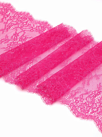 Кружево шантильи ярко-розовое неоновое с голубой нитью неэластичное ширина 23 см длина 1.45 м