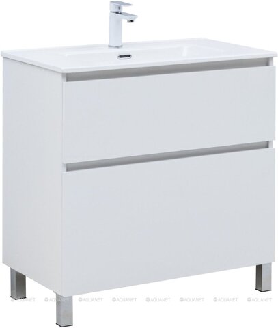 Aquanet 345382 Тумба с раковиной Вега 80 (Flat) напольная 2 ящ. цв. белый глянец (345382)