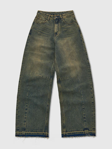 Джинсы широкого кроя с состаренным эффектом 