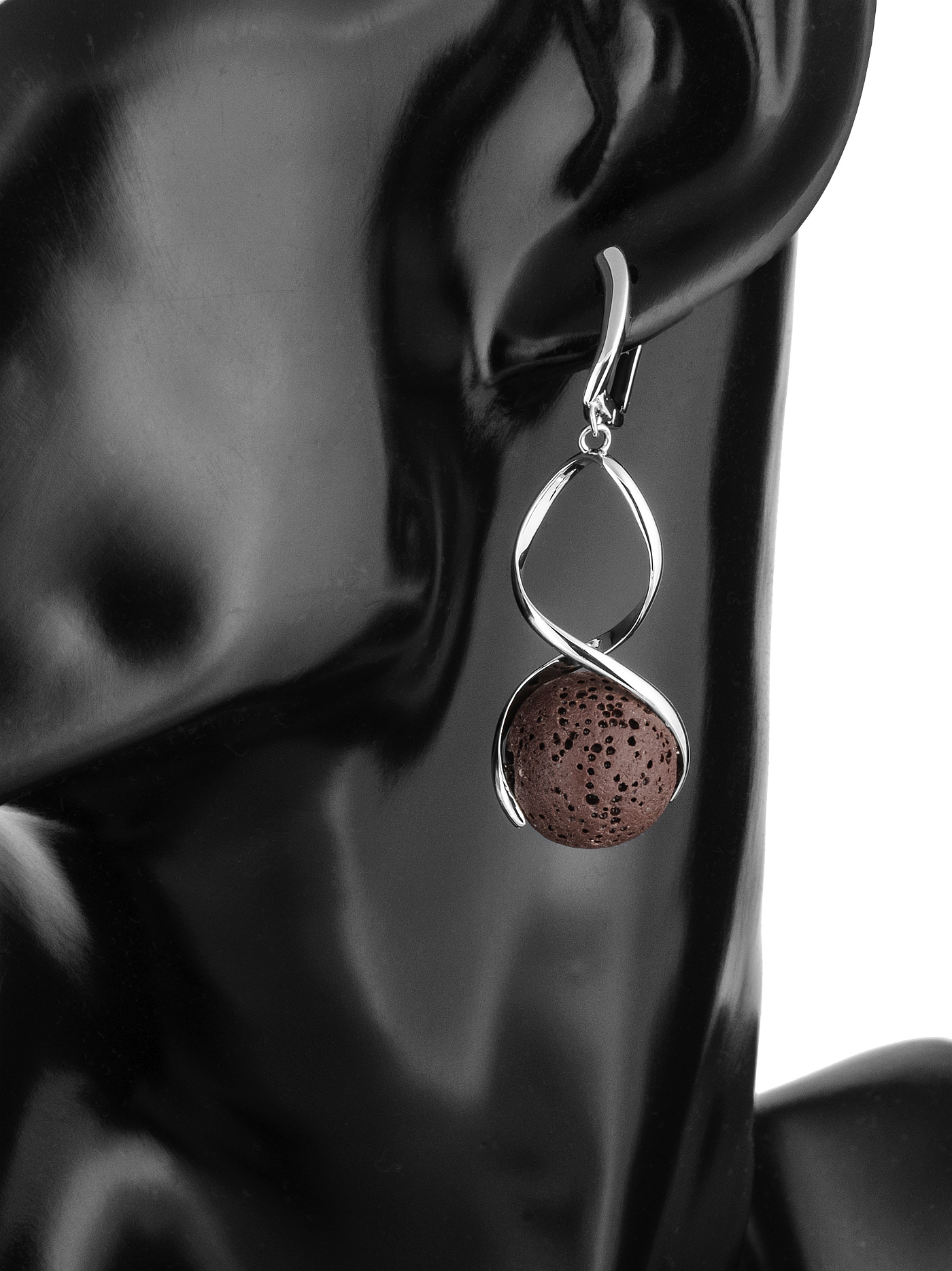 Серьги длинные висячие с лавой