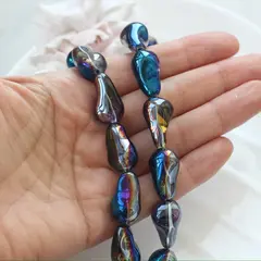 Бусины стеклянные, графитовый с переливами, фриформ 22*13 мм, 1 бусина, МК040