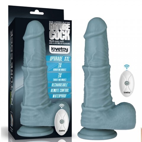Реалистичный вибратор с функцией фрикции и пультом ДУ Lovetoy Nature cock (20*5,8 см) голубой