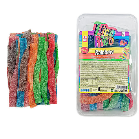 Желейные конфеты LicoRiko кислые ремешки микс радуга 1кор*12бл*100шт, 10г