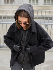 Черное пальто-пиджак с утепленным жилетом