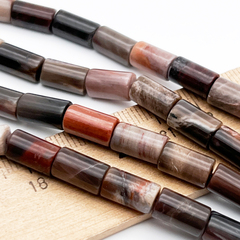 Окаменелое дерево бусины (халцедон), цилиндр, размер около 10*6 мм, цена за набор 9 бусин (1/4 нити)