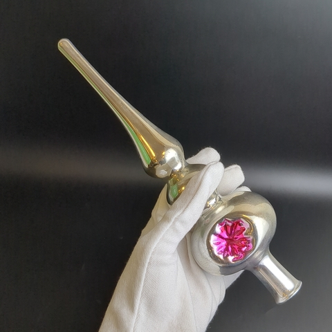 Ёлочная игрушка пика, верхушка на ёлку, стекло, 25.5 см, винтаж СССР 1970-1980 гг