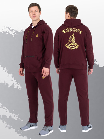 Худи цвета красного вина с логотипом, без лампасов. Плотный футер