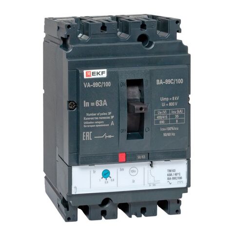 Выключатель автоматический в литом корпусе ВА-99C 100/63А 3P 35кА с термомагнитным расцепителем EKF