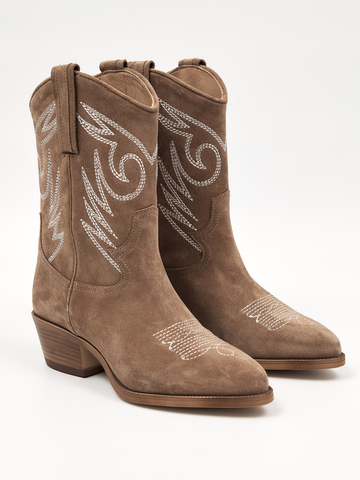 Казаки миди из натуральной замши BELLE / серо-бежевый