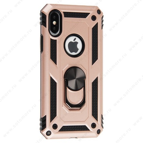Накладка для Apple iPhone XS Max черная внутреняя резиновая накладка + сверху пластик розовый с поворотной подставкой Тип 1