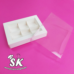 Коробка 6 конфет 15.5х11.5х3 см с пластиковой крышкой Белая