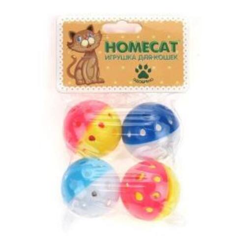 Homecat игрушка для кошек мячи пластиковые горошек с колокольчиком 4 шт 4 см